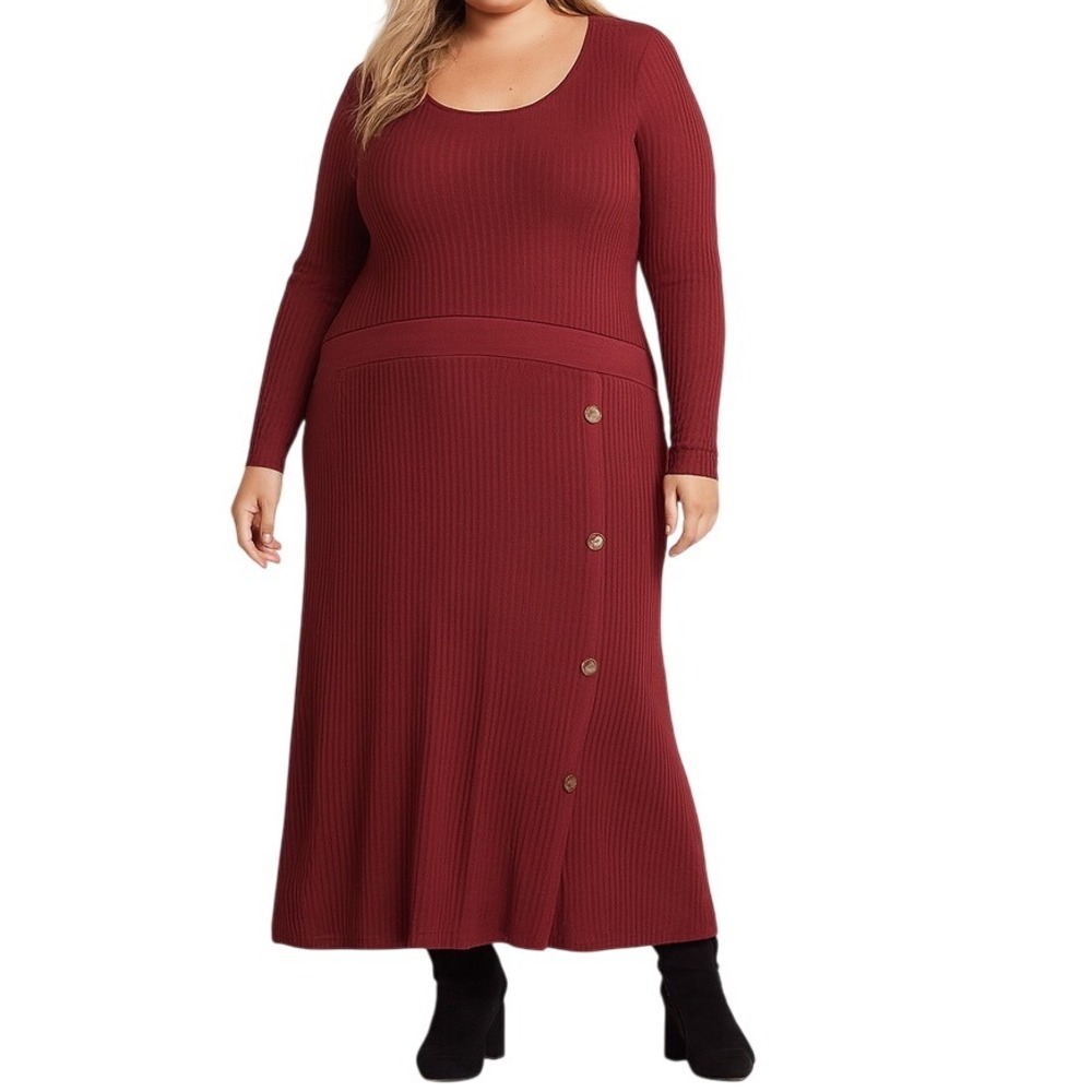 Lane Bryant Scoop Neck Long Sleeve Button Knitted Pullover Midi Dress Size 22